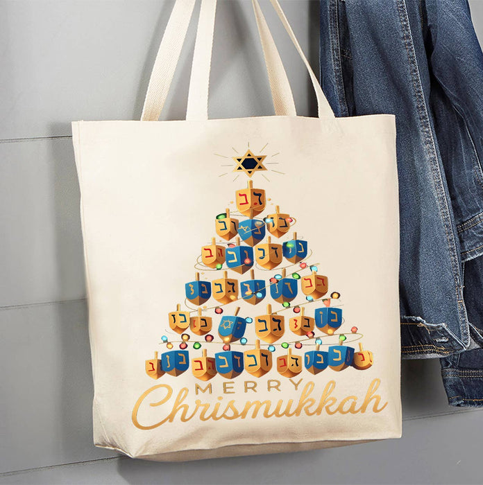 Merry Chrismukkah Dreidel Tree Canvas Tote Bag
