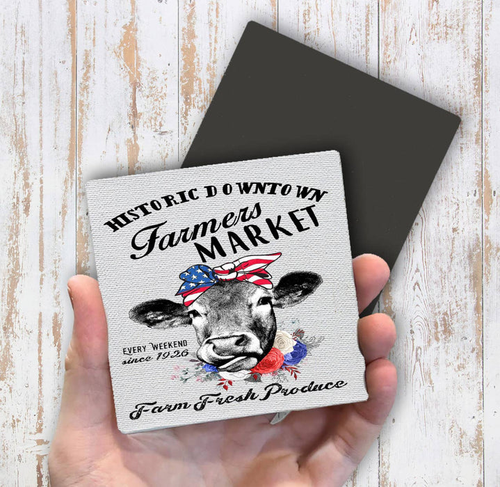 Farmers Market Patriotic Cow Magnet Fridge