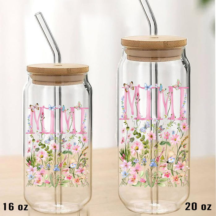 Mother's Day Wild Flowers Mimi Can Glass with Lid Straw
