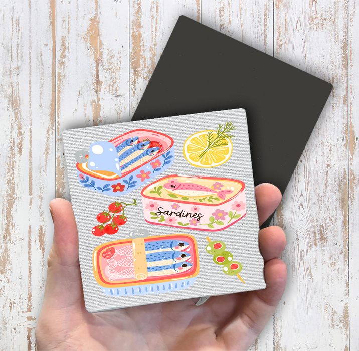 Cute Sardines in Tin fish Coastal Magnet Fridge