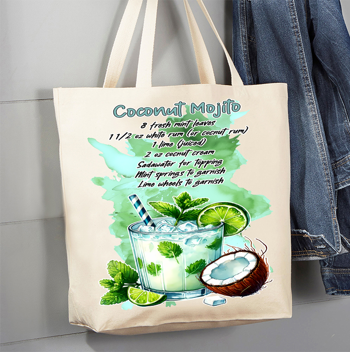 Summer Cocktail Coconut Mojito Canvas Tote Bag
