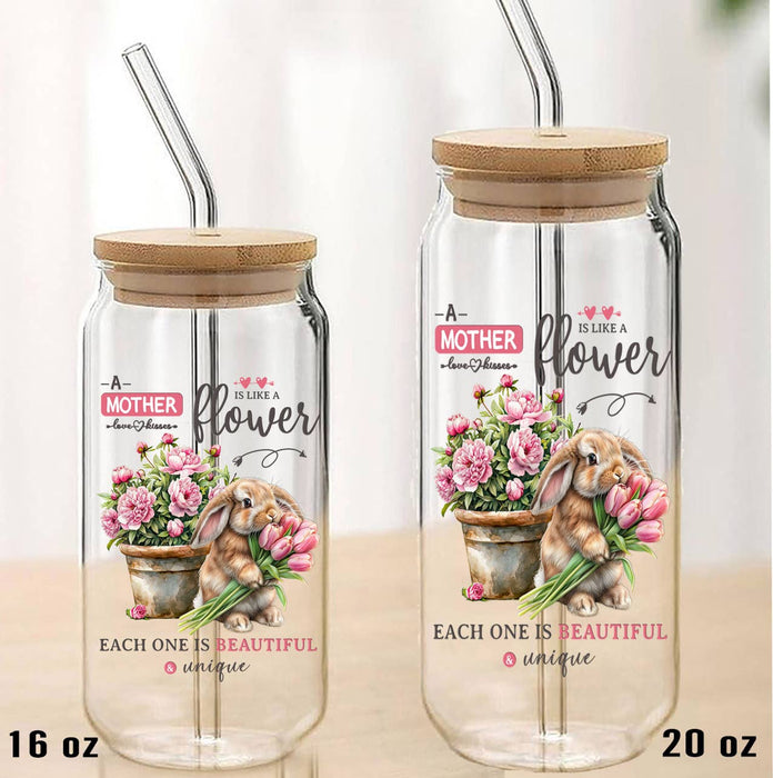 Mothers Blessing is Like a Flower Can Glass with Lid Straw