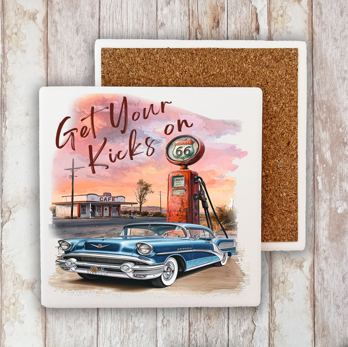 Route 66 Get Your Kicks Gas Pump Stone Coaster
