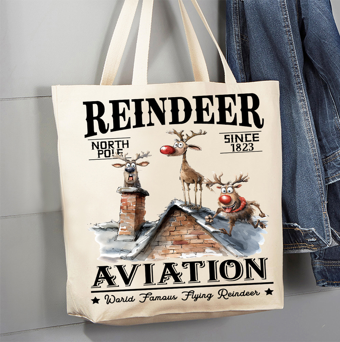 Christmas Reindeer Aviation Flying Canvas Tote Bag