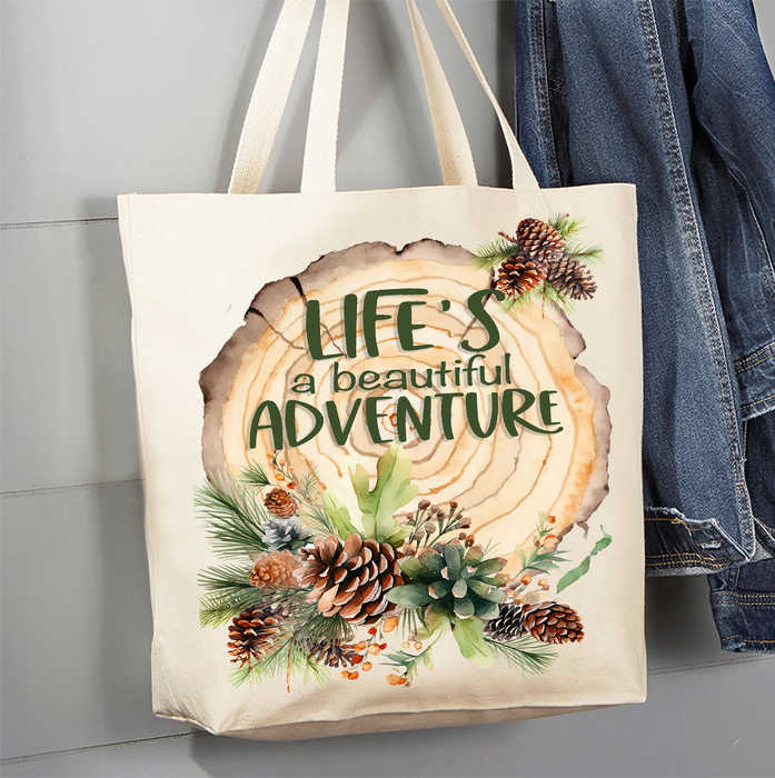 Lifes a beautiful Adventure Pine ConesCanvas Tote Bag
