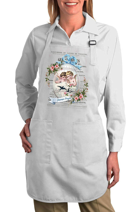 Vintage French Happy Easter Egg Angels Cotton Apron