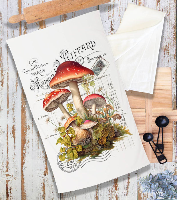 Vintage French Red & White Mushrooms Terry Cloth Towel
