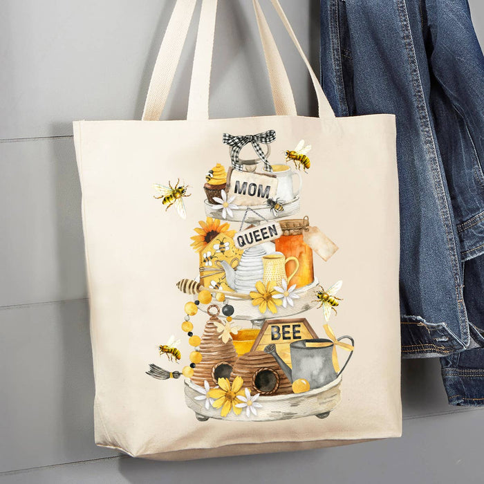 Mom Mother Queen Bee Honey Flowers 12 oz Cotton Tote Bag
