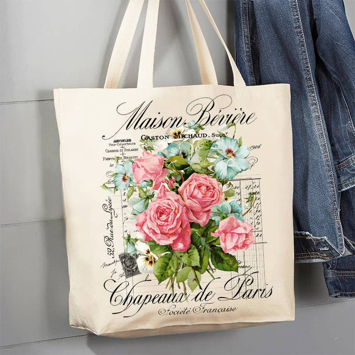 Vintage French Roses Paris Canvas Tote Bag