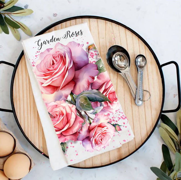 Spring Garden Roses Flowers Flour Sack Tea Towel