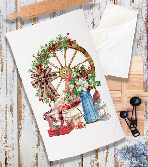 Christmas Wagon Wheel Presents Cardinal Terry Cloth Towel