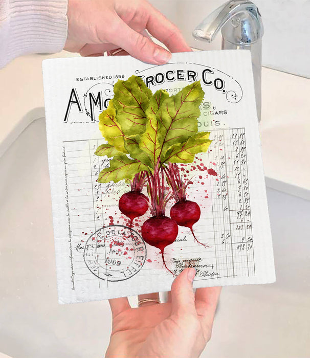 Vintage Farmhouse Beets Root Vegetables SWEDISH DISH CLOTH