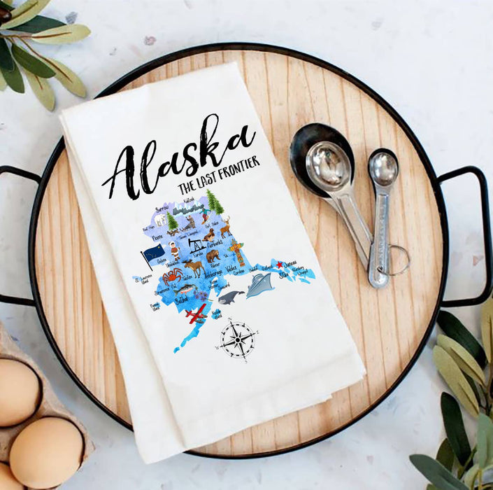 Alaska State Map Souvenir Flour Sack Tea Towel