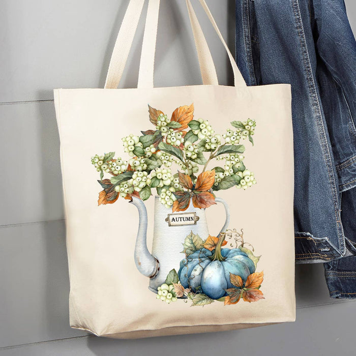 Fall Autumn Blue Pumpkin Watering Can 12 oz Canvas Tote Bag