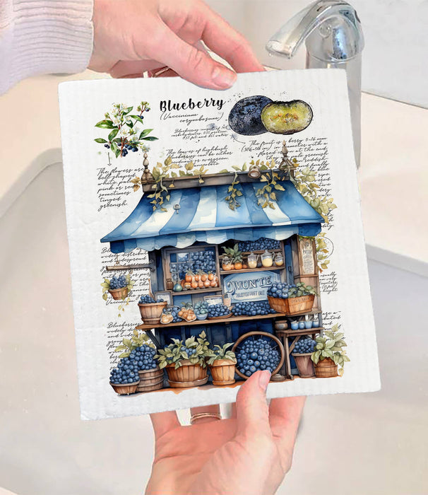Vintage Blueberry Fruit Cart Market SWEDISH DISH CLOTH