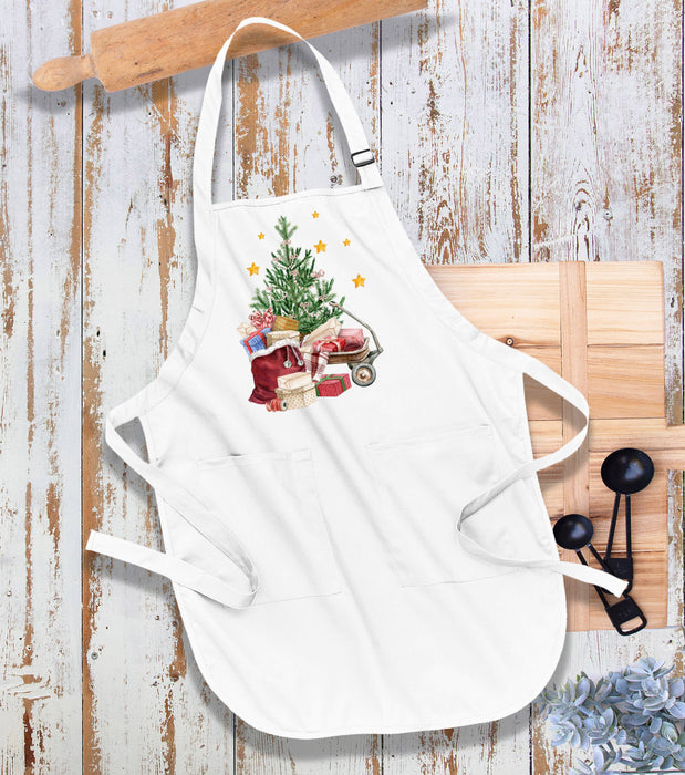 Christmas Tree Santa Red Wagon Kitchen Cotton Apron