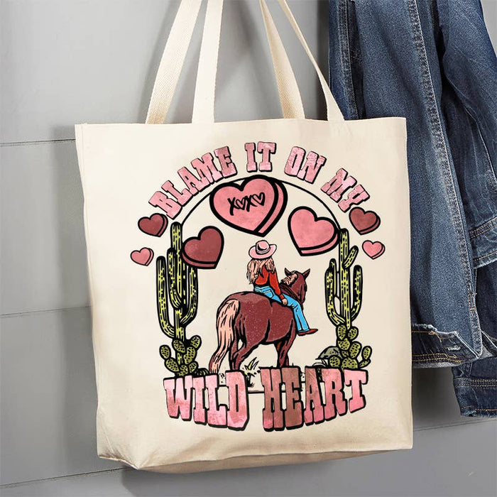 Valentine Wild Heart Western 12 oz Canvas Tote Bag