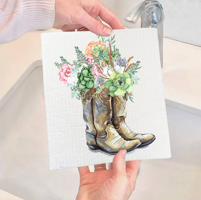 Western Cowboy Boots Succulents Southwest SWEDISH DISH CLOTH