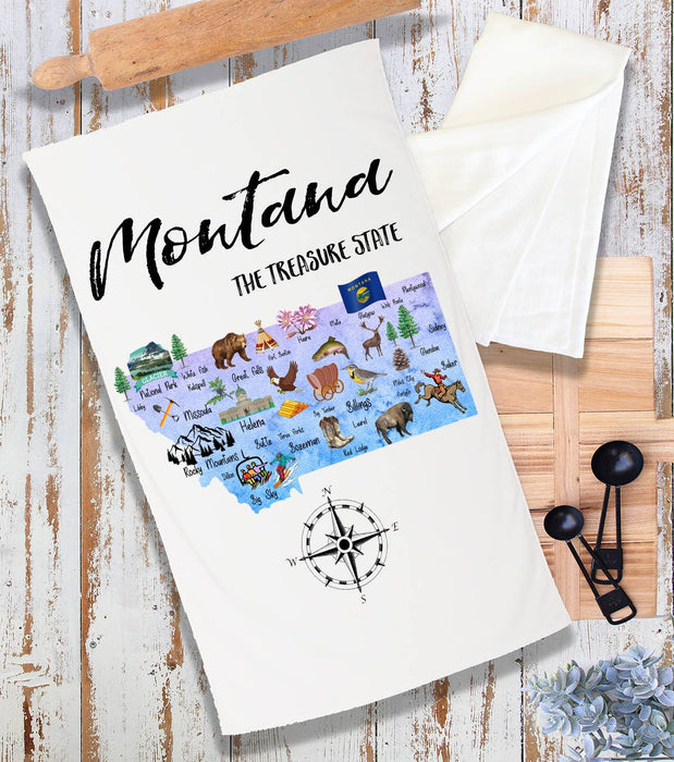 Montana State Map Souvenir Terry Cloth Towel