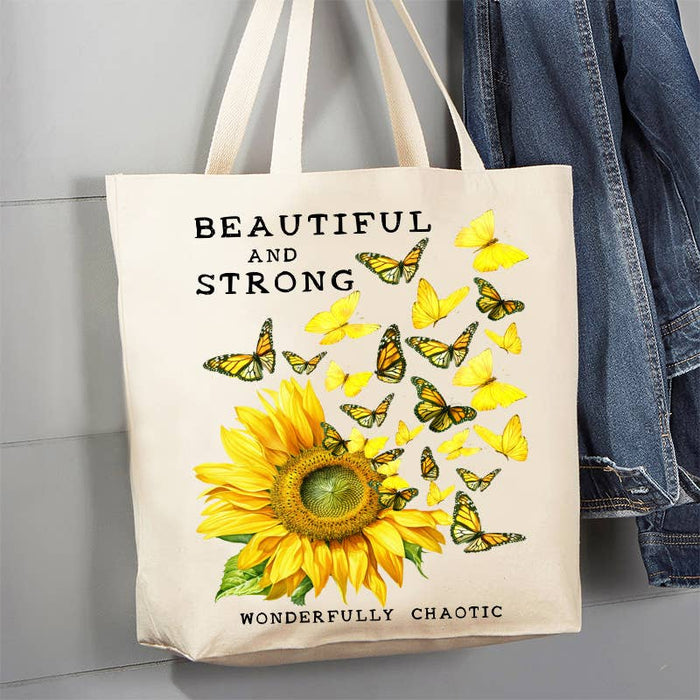 Sunflower Wonderfully Chaotic 12 oz Canvas Tote Bag