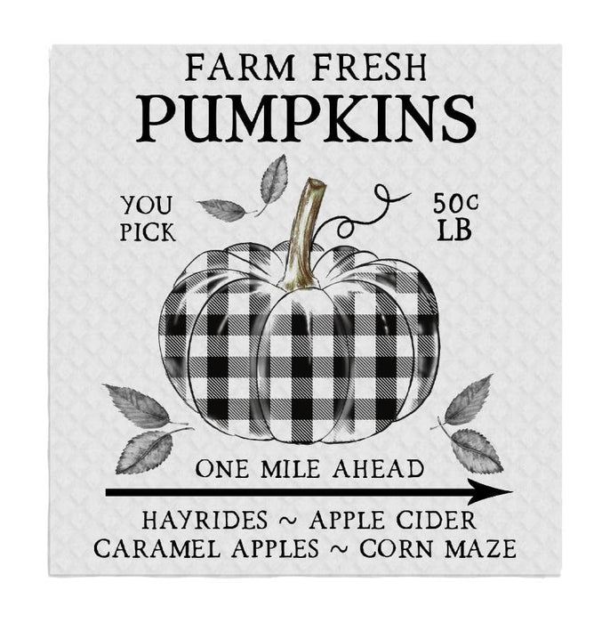 Fall Autumn Farm Plaid Pumpkin SWEDISH DISH CLOTH