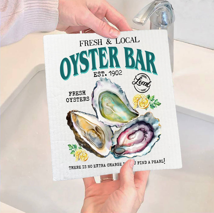 Oysters Bar Fresh & Local Coastal Beach SWEDISH DISH CLOTH