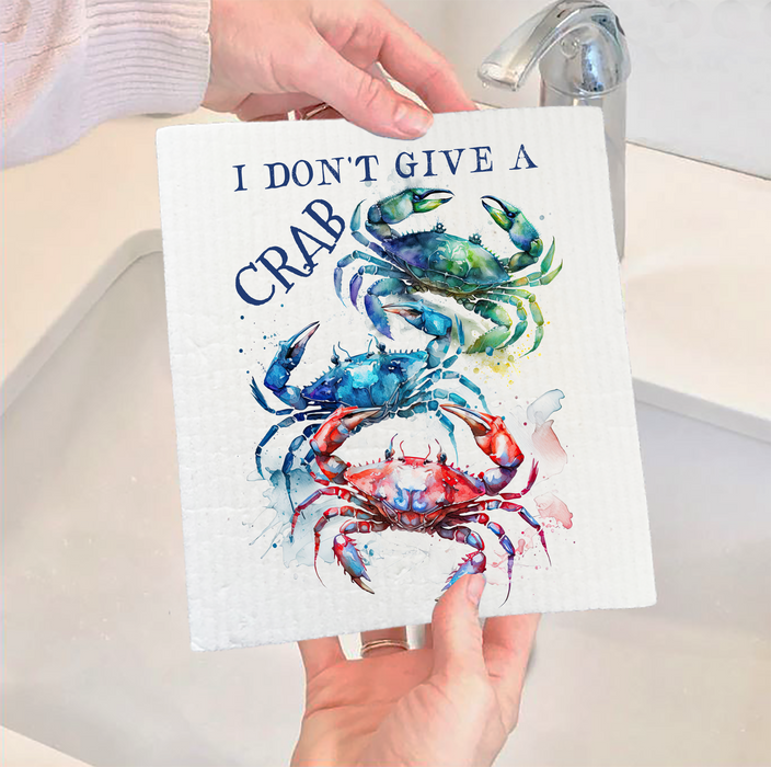 Coastal Beach I Don't Give a Crab SWEDISH DISH CLOTH