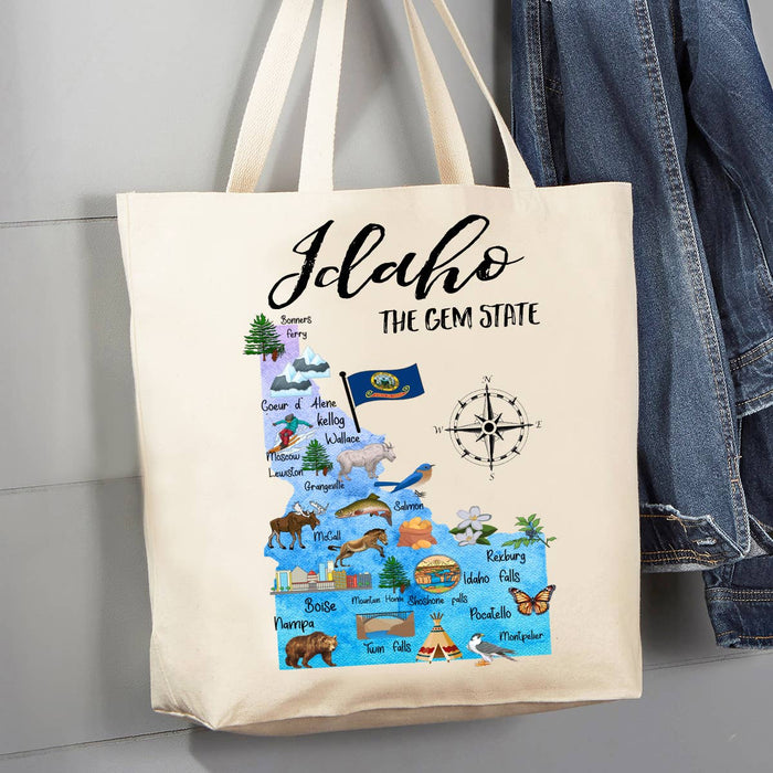 Idaho State Map Souvenir 12 oz Canvas Tote Bag