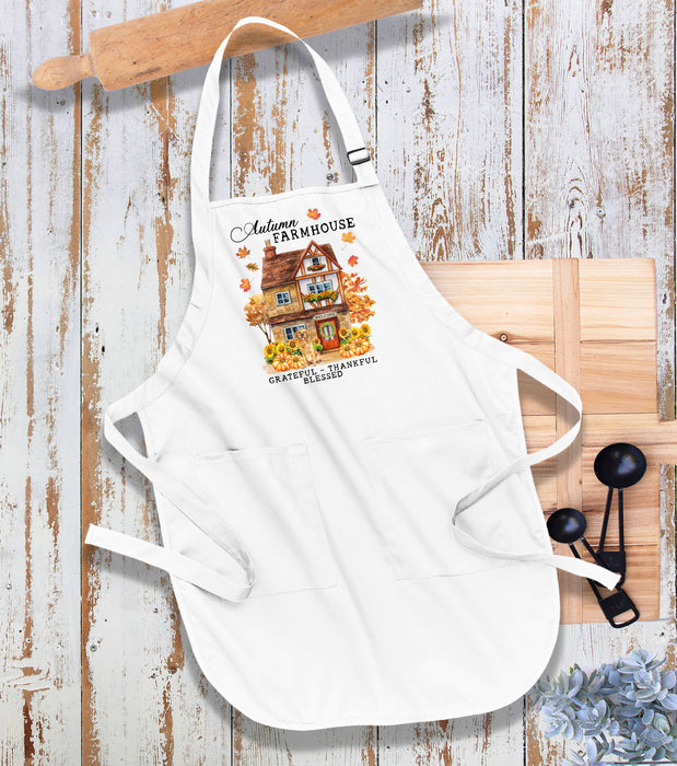 Autumn Fall Farmhouse Grateful Blessed Kitchen Cotton Apron