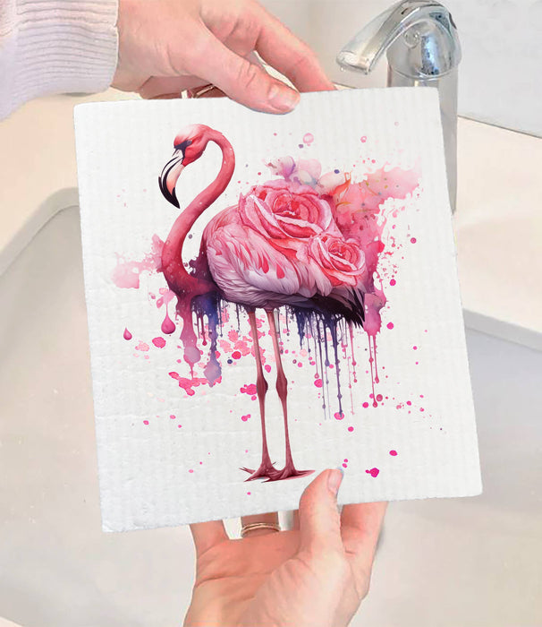 Beautiful Flamingo Roses SWEDISH DISH CLOTH
