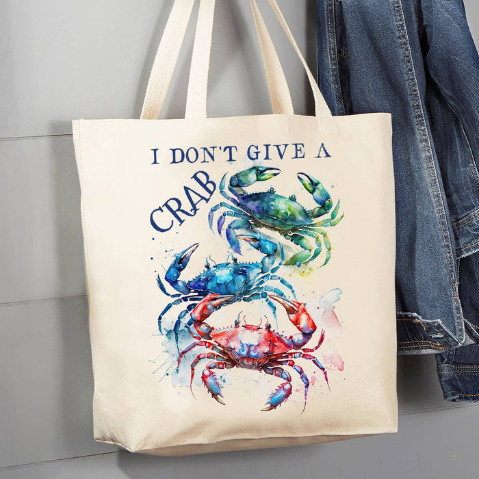 Coastal Beach I Don't Give a Crab 12 oz Canvas Tote Bag