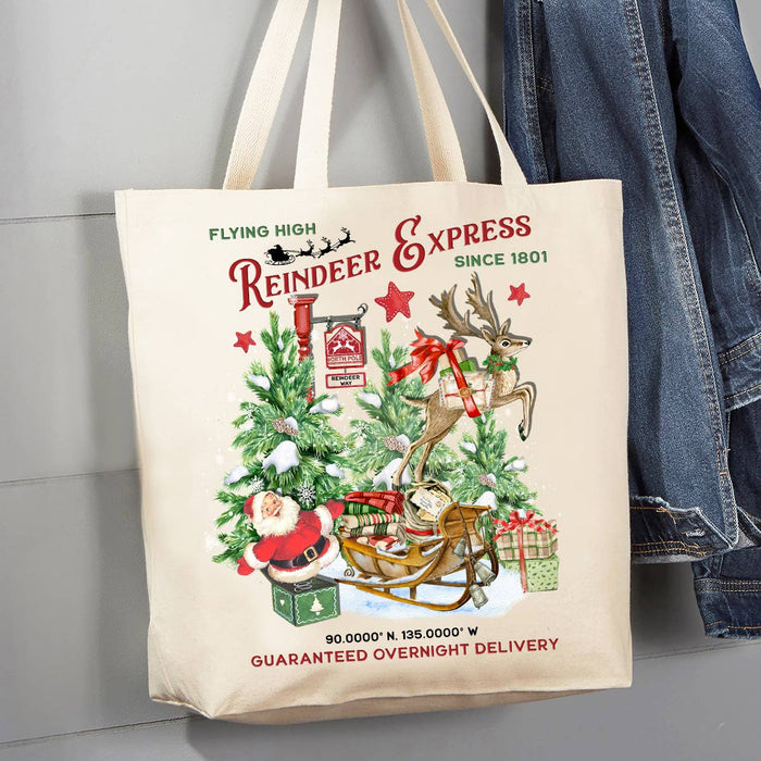 Christmas Reindeer Express 12 oz Canvas Tote Bag