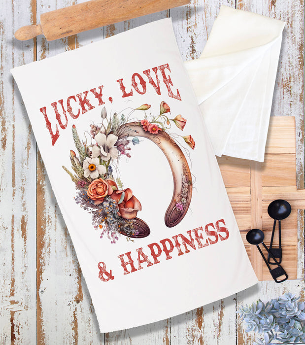 Lucky Love Happiness Horseshoe Western Terry Cloth Towel