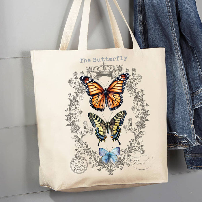 Vintage Butterflies Paris 12 oz Canvas Tote Bag