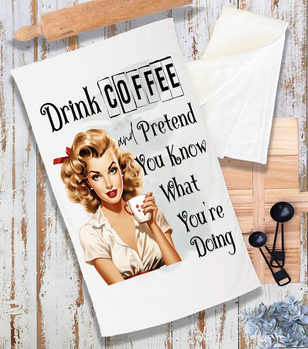 Drink Coffee Retro Housewife Funny Terry Cloth Towel