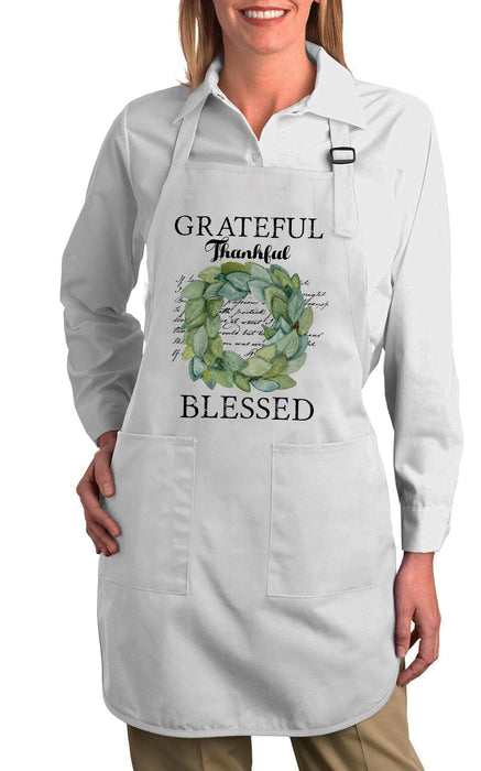 Grateful Thankful Blessed Wreath Cotton Apron