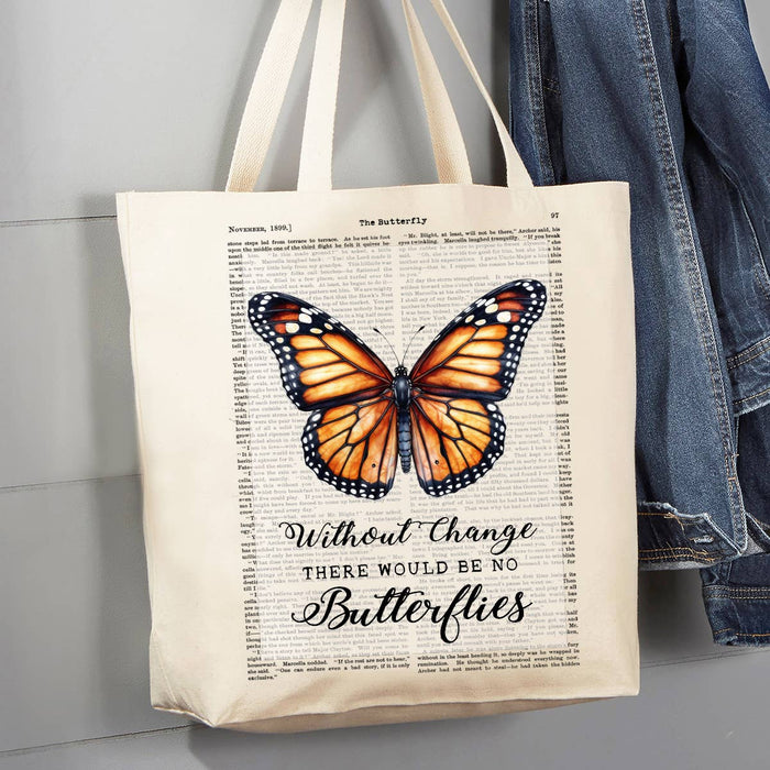 Vintage Monarch Butterfly Quote 12 oz Canvas Tote Bag