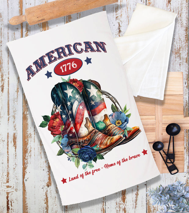 American Patriotic Western Cowboy Boots Terry Cloth Towel