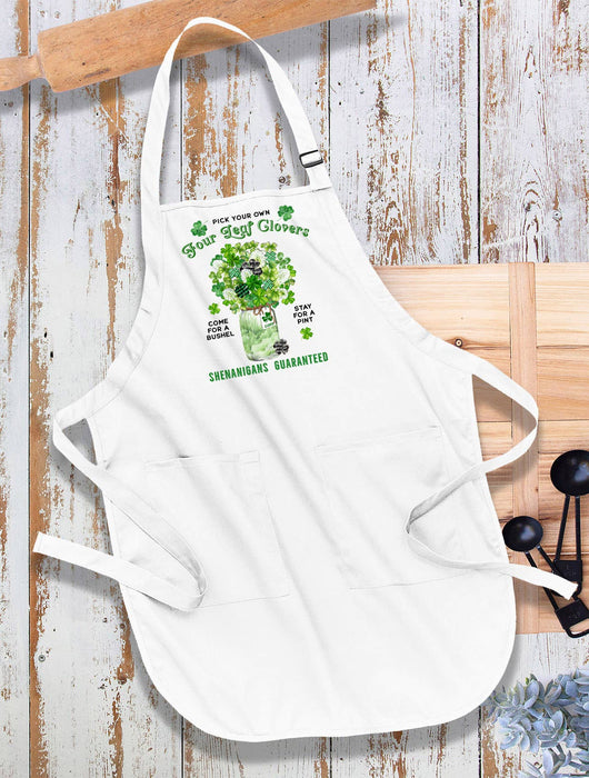 St Patrick's Four Leaf Clover Bouquet Kitchen Cotton Apron