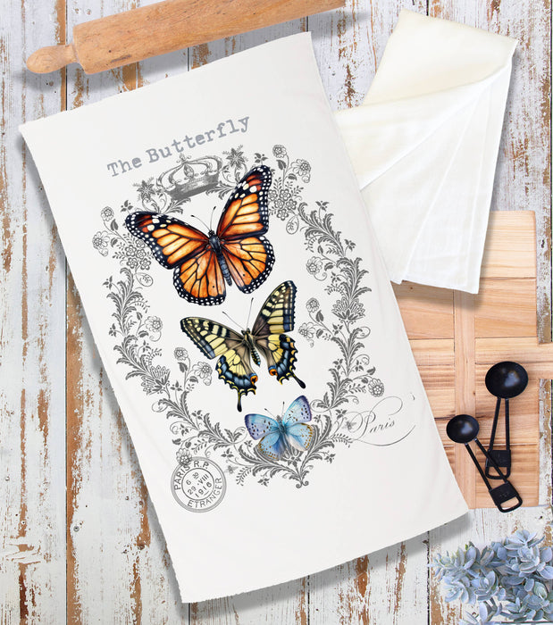 Vintage Butterflies Paris Terry Cloth Towel