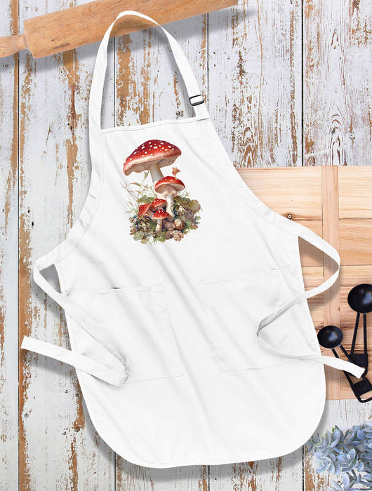 Red & White Mushrooms Faires Kitchen Cotton Apron