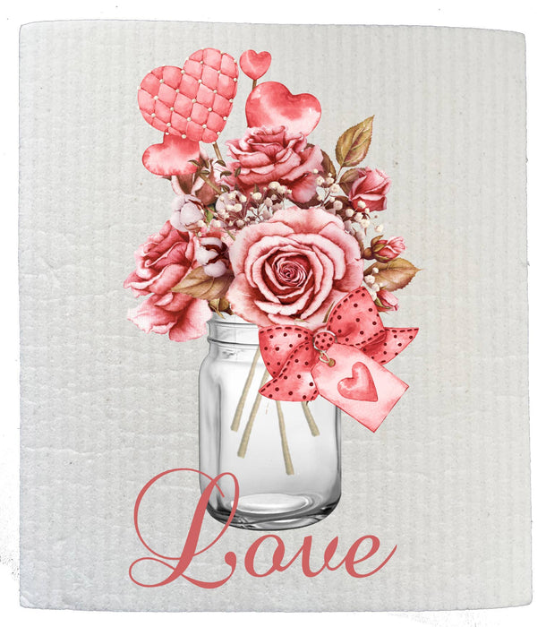 Valentine Love Mason Jar Roses SWEDISH DISH CLOTHS