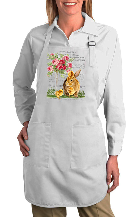 Vintage French Bunny Chicks Roses Cotton Apron