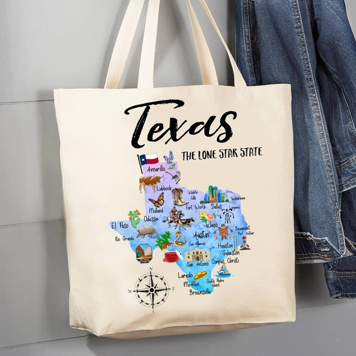 Texas State Map Souvenir 12 oz Canvas Tote Bag