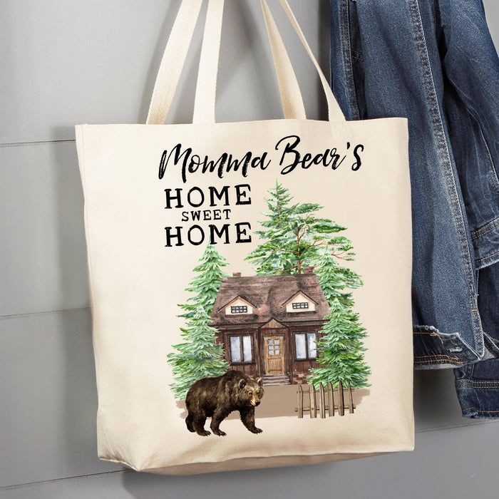 Momma Bear Home Sweet Home Cabin 12 oz Canvas Tote Bag