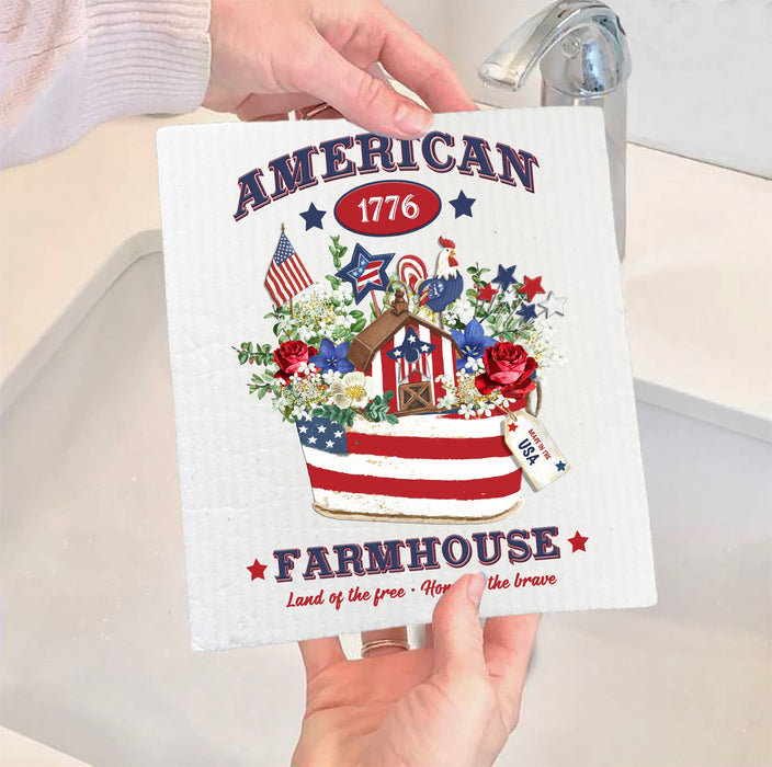 American Patriotic Farmhouse Flowers Swedish Dish Cloth