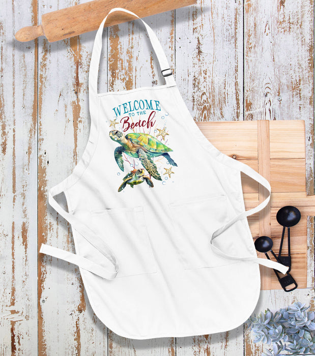 Coastal Sea Turtle Welcome to the Beach Kitchen Cotton Apron