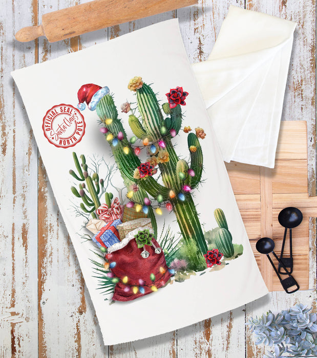 Christmas Santa Saguaro Cactus Western Terry Cloth Towel