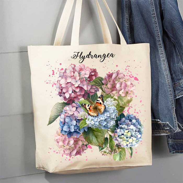Spring Garden Pink Hydrangeas 12 oz Canvas Tote Bag