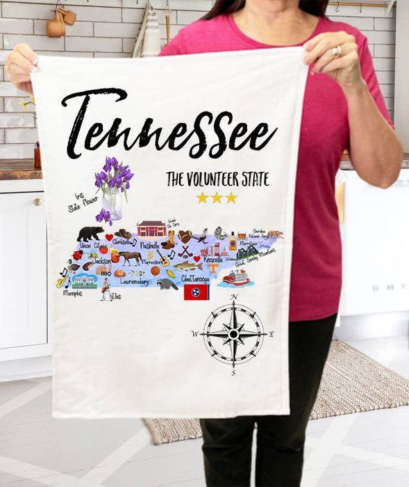 Tennessee State Map Souvenir Kitchen Terry Cloth Towels